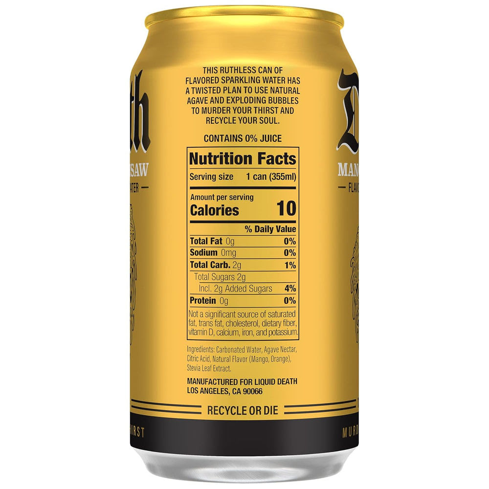 Alternative view of Liquid Death Soda-Flavored Sparkling Water - Mango Chainsaw (Mango Orange), Less Sugar*, Huge Flavor, No Caffeine, No Artificial Sweeteners, 12 Fl Oz (Pack of 12)