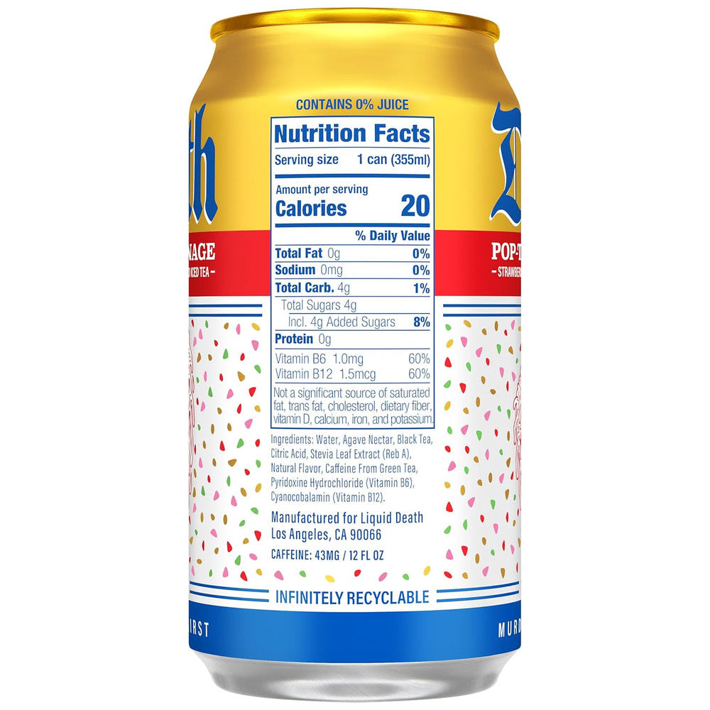 Alternative view of Liquid Death Iced Tea, Pop-Tarts™ Carnage (Pop-Tarts® Frosted Strawberry Toaster Pastry Flavored Black Tea), Less Sugar*, Boost of Caffeine, B Vitamins, No Artificial Sweeteners, 12 Fl Oz (Pack of 12)