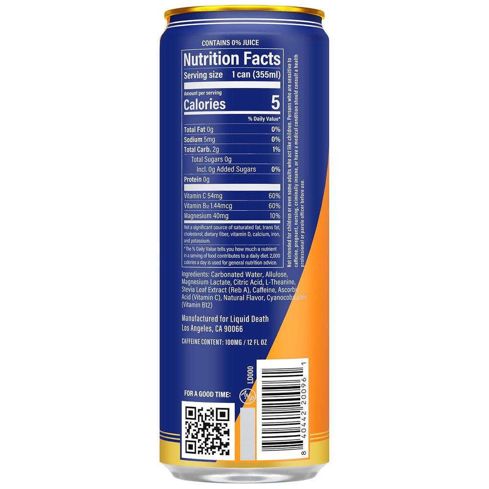Alternative view of Liquid Death Sparkling Energy - Orange Horror (Orange and Cream), Zero Sugar Energy Drink, Unextreme Caffeine 100mg, Essential Vitamins, 12 Fl Oz (Pack of 12)