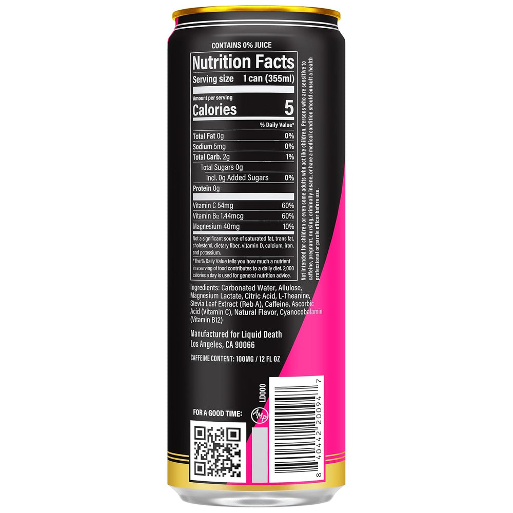 Alternative view of Liquid Death Sparkling Energy - Scary Strawberry, Zero Sugar Energy Drink, Unextreme Caffeine 100mg, Essential Vitamins, 12 Fl Oz (Pack of 12)