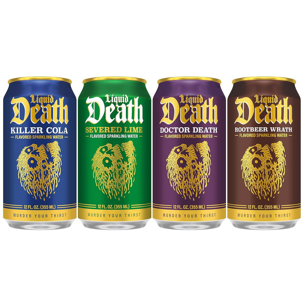 Alternative view of Liquid Death Soda-Flavored Sparkling Water - Classic Variety, Less Sugar*, Huge Flavor, No Caffeine, No Artificial Sweeteners, 4 Flavors: Lime, Doctor Death, Cola, Root Beer, 12 Fl Oz (Pack of 12)