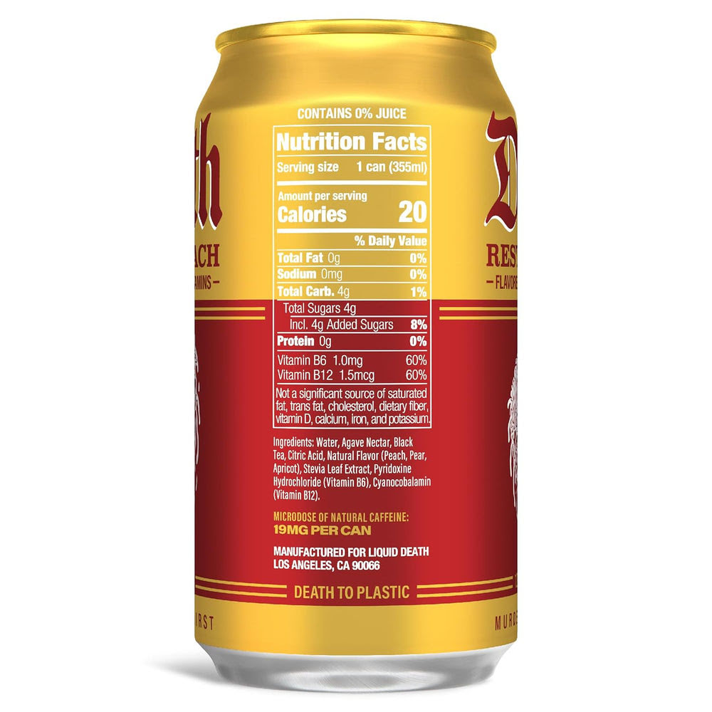 Alternative view of Liquid Death Iced Tea - Rest In Peach (Peach-Flavored Black Tea), Less Sugar*, Boost of Caffeine, B Vitamins, No Artificial Sweeteners, 12 Fl Oz (Pack of 12)