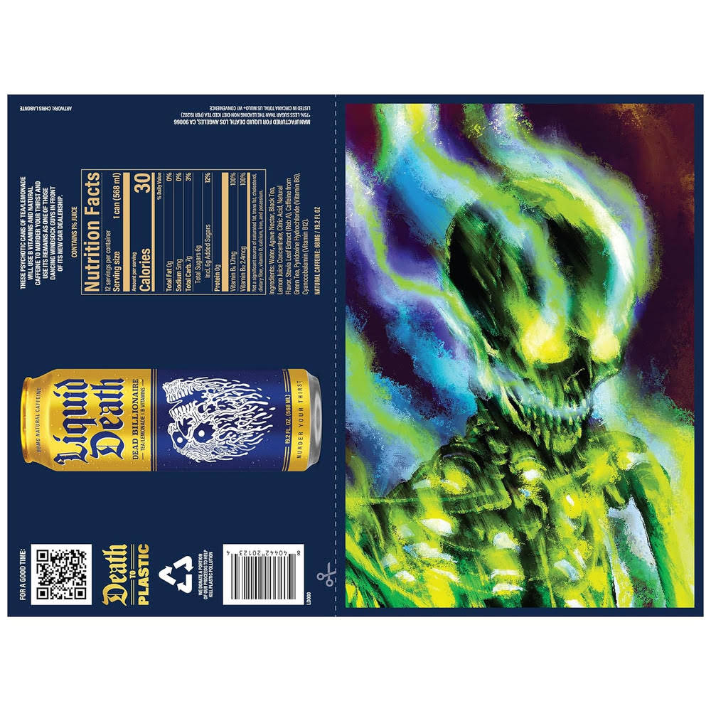 Alternative view of Liquid Death Iced Tea - Dead Billionaire (Black Tea/Lemonade), Less Sugar*, Boost of Caffeine, B Vitamins, No Artificial Sweeteners, King Size 19.2 Fl Oz (Pack of 12)