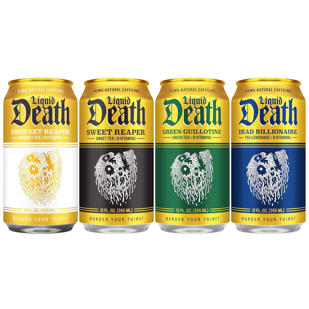 Alternative view of Liquid Death Iced Tea - Classic Variety, Less Sugar*, Boost of Caffeine, B Vitamins, No Artificial Sweeteners, 4 Flavors: Tea/Lemonade, Unsweet Reaper, Sweet Reaper, Green Guillotine, 12 Fl Oz (Pack of 12)