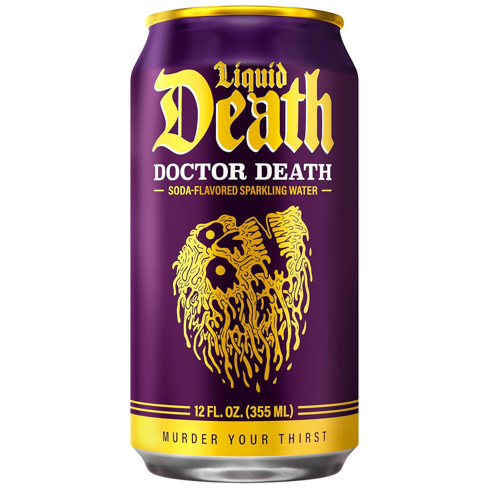 Alternative view of Liquid Death Soda-Flavored Sparkling Water - Doctor Death (Cherry, Cream, Spice), Less Sugar*, Huge Flavor, No Caffeine, No Artificial Sweeteners, 12 Fl Oz (Pack of 12)