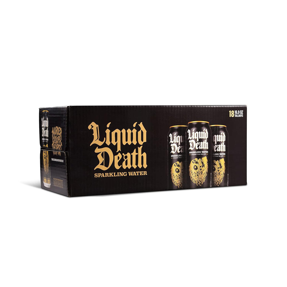 Alternative view of Liquid Death, Sparkling Mountain Water, 18-Pack (Tallboy Size 16.9oz Cans), Real Mountain Source, Natural Minerals & Electrolytes