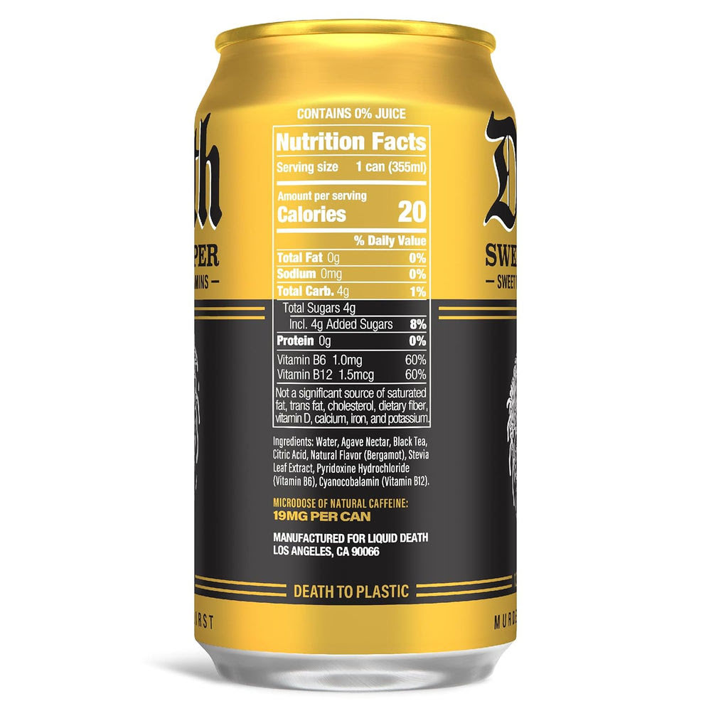 Alternative view of Liquid Death Iced Tea - Sweet Reaper (Black Sweet Tea), Less Sugar*, Boost of Caffeine, B Vitamins, No Artificial Sweeteners, 12 Fl Oz (Pack of 12)