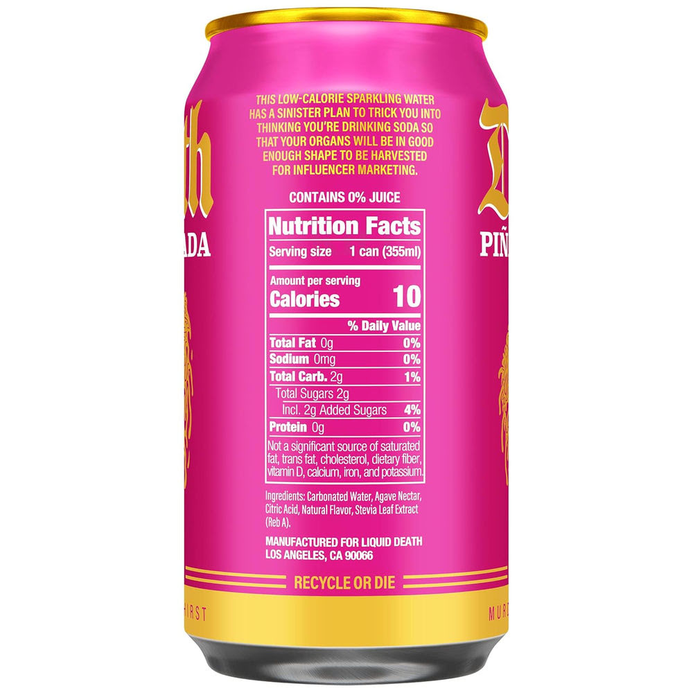 Alternative view of Liquid Death Soda-Flavored Sparkling Water - Piña Killada (Classic Piña Colada), Less Sugar*, Huge Flavor, No Caffeine, No Artificial Sweeteners, 12 Fl Oz (Pack of 12)