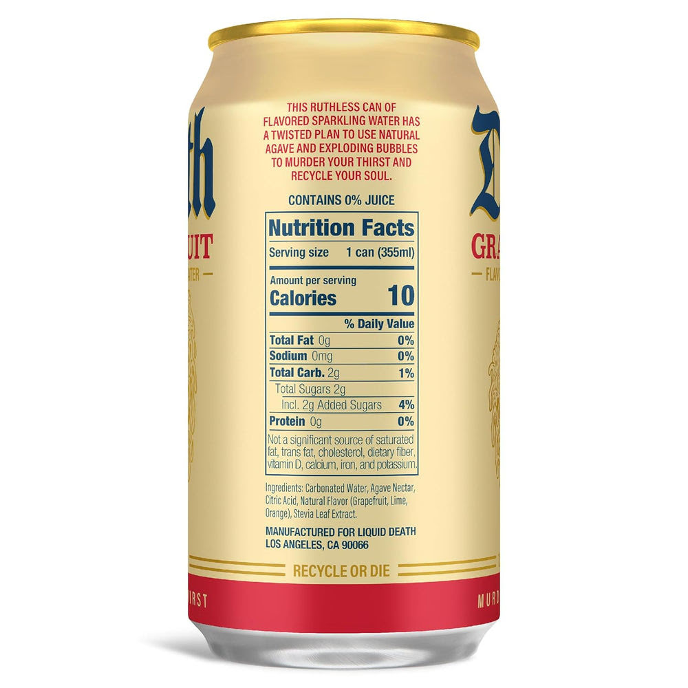 Alternative view of Liquid Death Soda-Flavored Sparkling Water - Grave Fruit (Grapefruit Flavor), Less Sugar*, Huge Flavor, No Caffeine, No Artificial Sweeteners, 12 Fl Oz (Pack of 12)