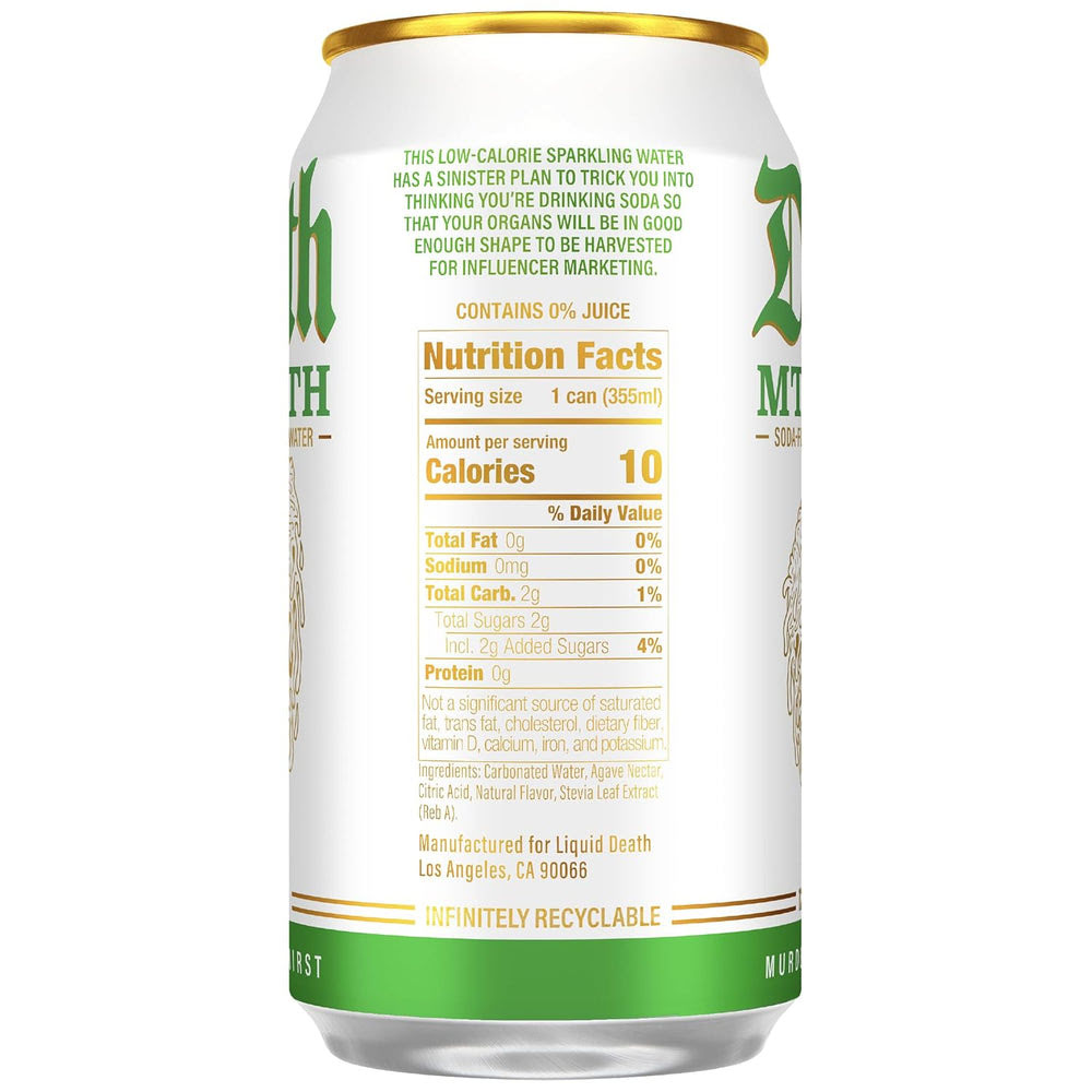 Alternative view of Liquid Death Soda-Flavored Sparkling Water - MT. DEATH, Less Sugar*, Huge Flavor, No Caffeine, No Artificial Sweeteners, 12 Fl Oz (Pack of 12)