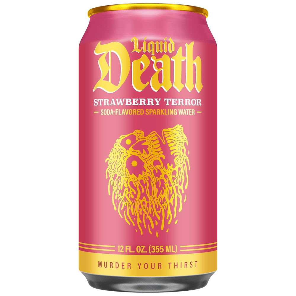 Alternative view of Liquid Death Soda-Flavored Sparkling Water - Strawberry Terror, Less Sugar*, Huge Flavor, No Caffeine, No Artificial Sweeteners, 12 Fl Oz (Pack of 12)