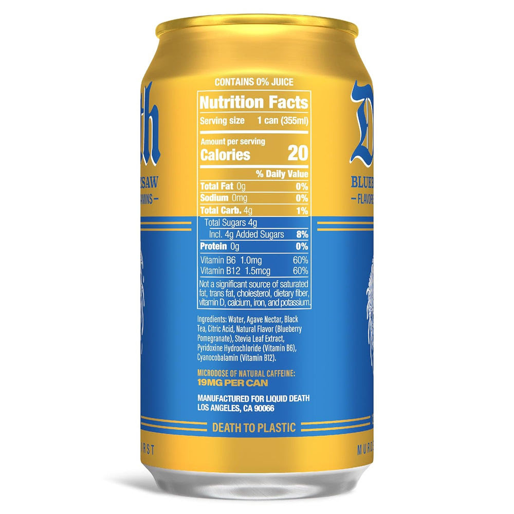 Alternative view of Liquid Death Iced Tea - Blueberry Buzzsaw (Blueberry-Flavored Black Tea), Less Sugar*, Boost of Caffeine, B Vitamins, No Artificial Sweeteners, 12 Fl Oz (Pack of 12)