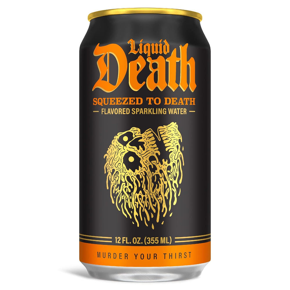 Alternative view of Liquid Death Soda-Flavored Sparkling Water - Squeezed To Death (Classic Orange Soda), Less Sugar*, Huge Flavor, No Caffeine, No Artificial Sweeteners, 12 Fl Oz (Pack of 12)