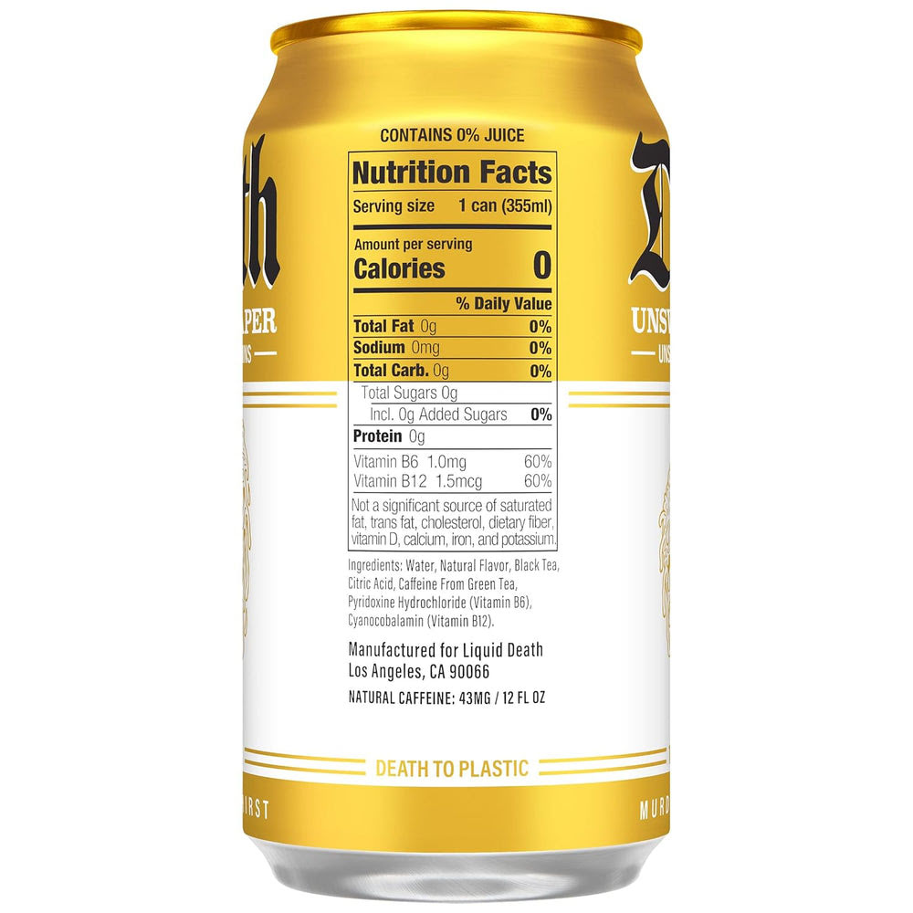 Alternative view of Liquid Death Iced Tea - Unsweet Reaper, Less Sugar*, Boost of Caffeine, B Vitamins, No Artificial Sweeteners, 12 Fl Oz (Pack of 12)
