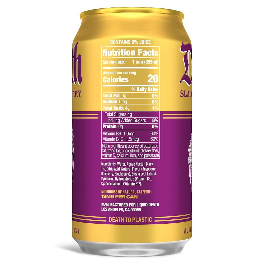 Alternative view of Liquid Death Iced Tea - Slaughter Berry (Raspberry-Flavored Black Tea), Less Sugar*, Boost of Caffeine, B Vitamins, No Artificial Sweeteners, 12 Fl Oz (Pack of 12)