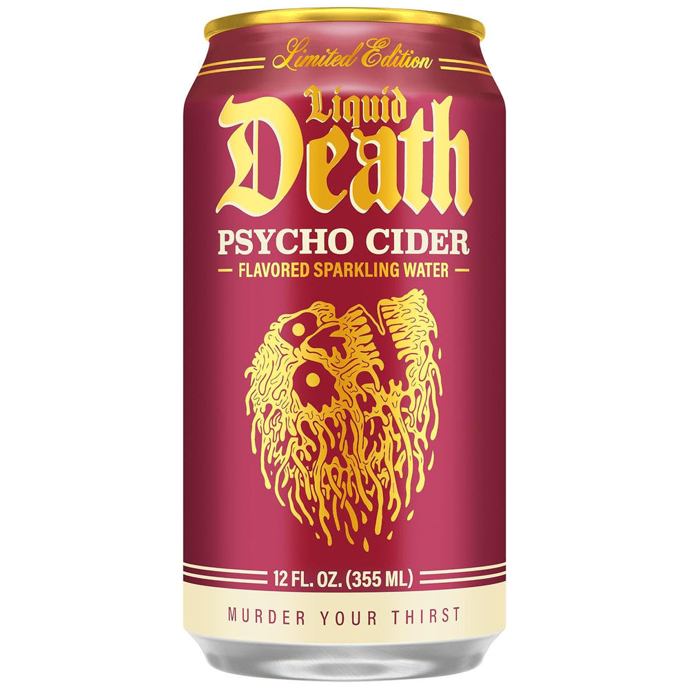 Alternative view of Liquid Death Soda-Flavored Sparkling Water - Psycho Cider (Apple Cinnamon), Less Sugar*, Huge Flavor, No Caffeine, No Artificial Sweeteners, 12 Fl Oz (Pack of 12)
