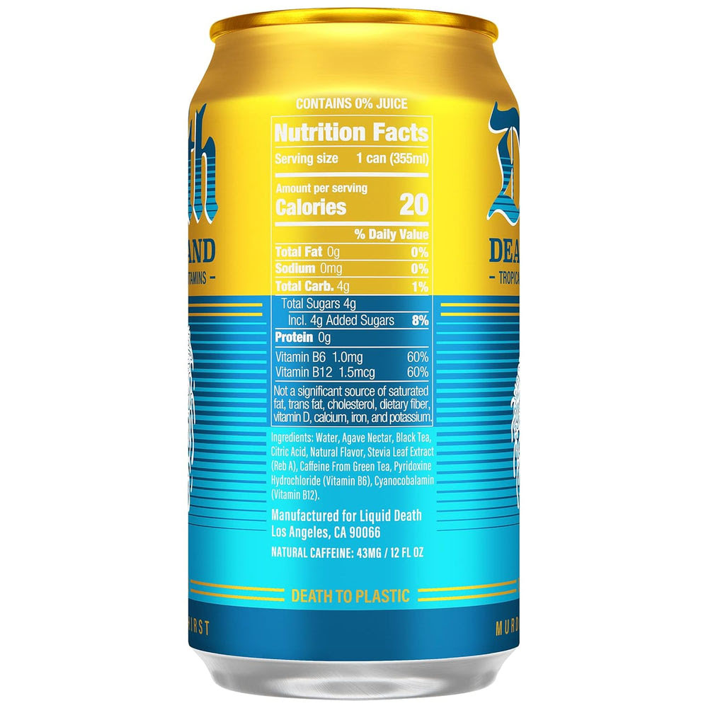 Alternative view of Liquid Death Iced Tea - Death Island (Tropical-Flavored Black Tea), Less Sugar*, Boost of Caffeine, B Vitamins, No Artificial Sweeteners, 12 Fl Oz (Pack of 12)